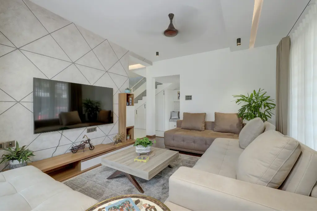 Custom furniture and carpentry with built-in TV unit and modern living room design