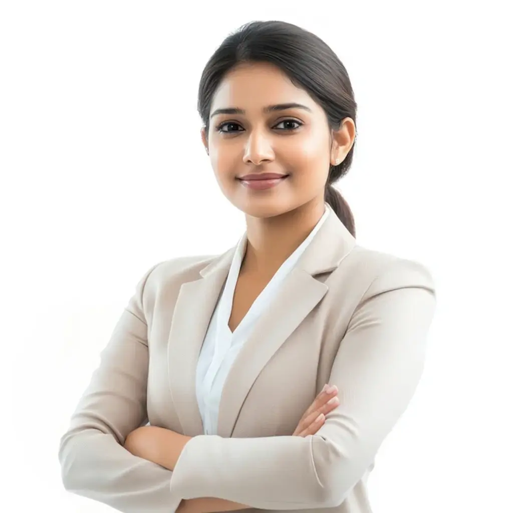Professional portrait of a woman in a beige blazer representing a senior interior designer.