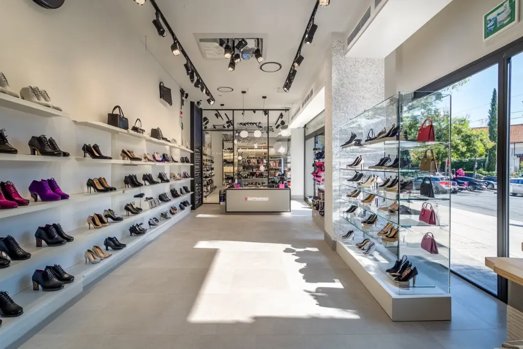 Modern retail interior with brand-focused layout, display shelving, and lighting designed to enhance customer experience