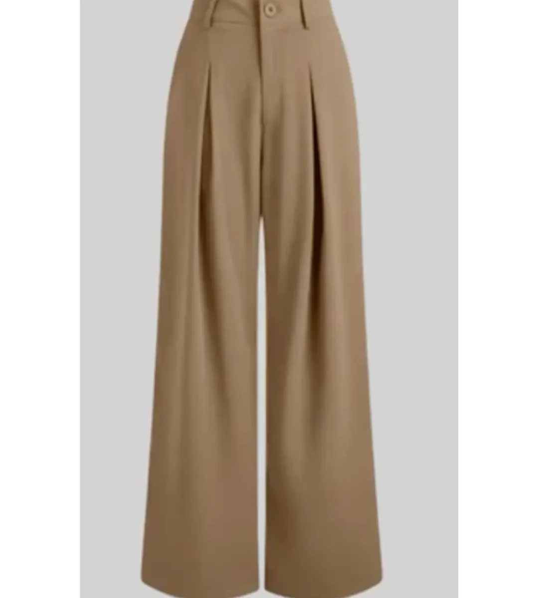 High-waisted beige wide-leg trousers with pleated front